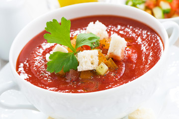 fresh gazpacho in a bowl, close-up