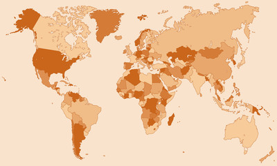 Weltkarte - einzelne Länder in Orange