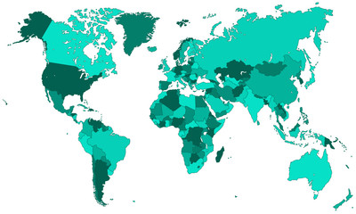 Fototapeta na wymiar Weltkarte - einzelne Länder in Türkis