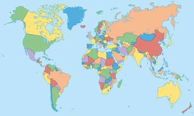 Weltkarte - einzelne Länder in Farbe