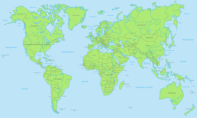 Weltkarte - Grün (hoher Detailgrad)