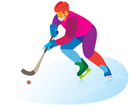 Bandy.Hockey player with ball