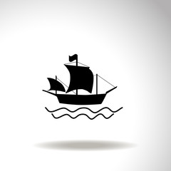 Ship on the wave. Vector icon.