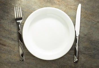 plate, knife and fork