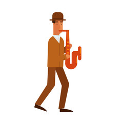 Jazz man plays the saxophone. On isolated background. Flat design vector illustration.
