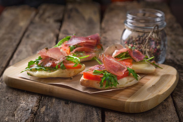 Bruschetti on wooden table