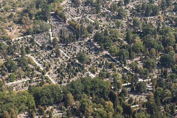 aerial view of graveyard