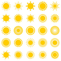 set of sun icons isolated on white background.