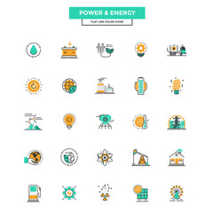 Flat Line Color Icons- Power and Energy