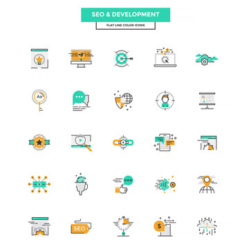 Flat Line Color Icons- SEO and Development