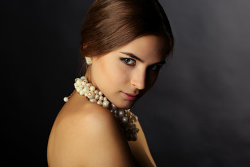 Fashion photo of beautiful lady wear elegant necklace
