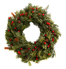 Christmas wreath on a white background. Isolated photo.