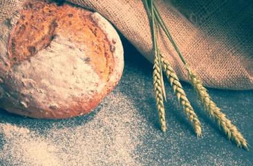 Freshly baked traditional bread on a table