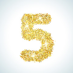 Five number in golden style. Vector illustration gold design