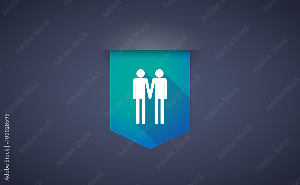 Poster long shadow ribbon icon with a gay couple pictogram