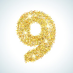 Nine number in golden style. Vector illustration gold design
