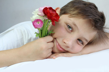 boy with flowers