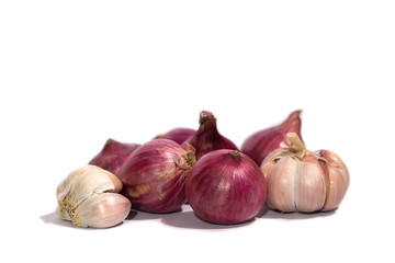 onion and Garlic with   on white background