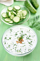 Cold soup with yogurt and herbs