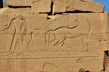 Ramses and chariot carving at Karnak Temple