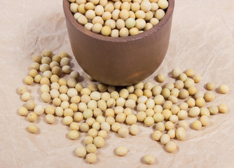 Soya beans on paper surface.