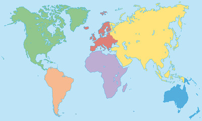 Fototapeta premium Weltkarte - Kontinente in Farbe