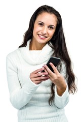 Fototapeta premium Smiling woman using smartphone