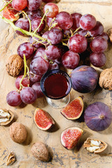 Red wine, grapes and figs