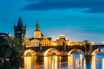 Fototapeta na wymiar Night view of Charles Bridge in Prague, Czech Republic.