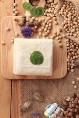 Obraz na płótnie Canvas Tofu for cooking and soybean seed.