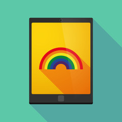 Long shadow tablet pc icon with a rainbow