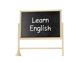 Learn English concept. Blackboard, chalkboard isolated on white