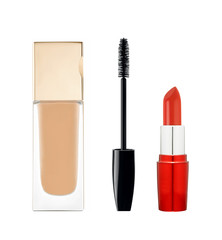 Obraz premium foundation, mascara, lipstick isolated on white