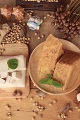 Tofu for cooking and soybean seed.