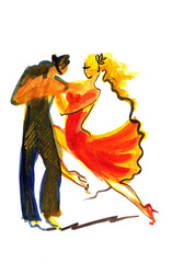 Young man and woman dancing on white background © tereks