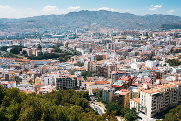 Fototapeta na wymiar Cityscape panoramic aerial view of Malaga, Spain. Panorama of re