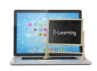  Laptop with chalkboard, e-learning, online education concept