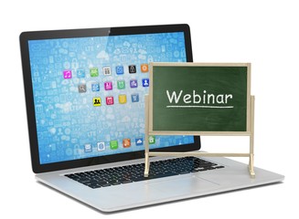 Laptop with chalkboard, webinar, online education concept