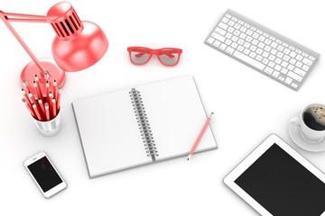 office stuff on table, workplace, top view