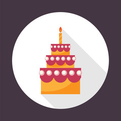 Birthday cake. Round flat vector icon  with long shadow. EPS 10.