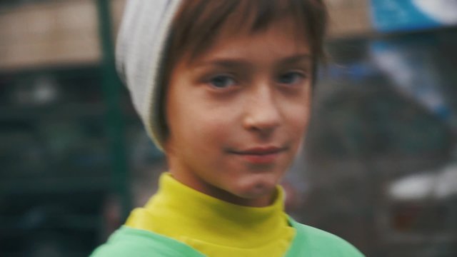 Boy skateboarding in the city