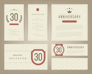 Thirty years anniversary invitation cards template. Vector illustration.