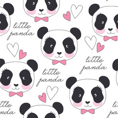 seamless little panda pattern vector illustration