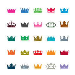 Set of color crowns. Vector Icons