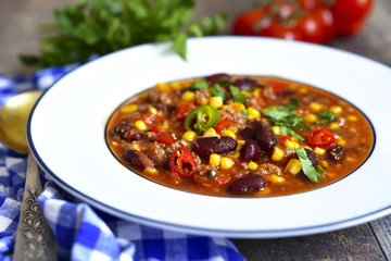 Chili con carne - traditional dish of mexican cuisine.