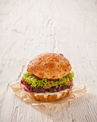 Home made hamburger with lettuce and cheese
