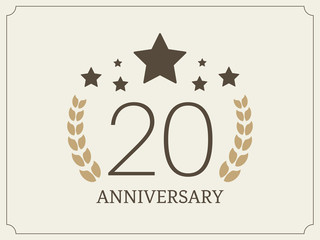 Twenty years anniversary celebration card with logo. 