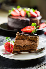 Chocolate cake with fresh strawberries