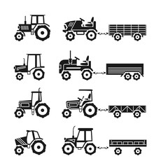 Tractors icons set. Transport vehicle for agriculture farm, vector illustration