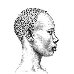 Pretty African American Girl. Beautiful black woman. Profile view. Hand draw vector illustration